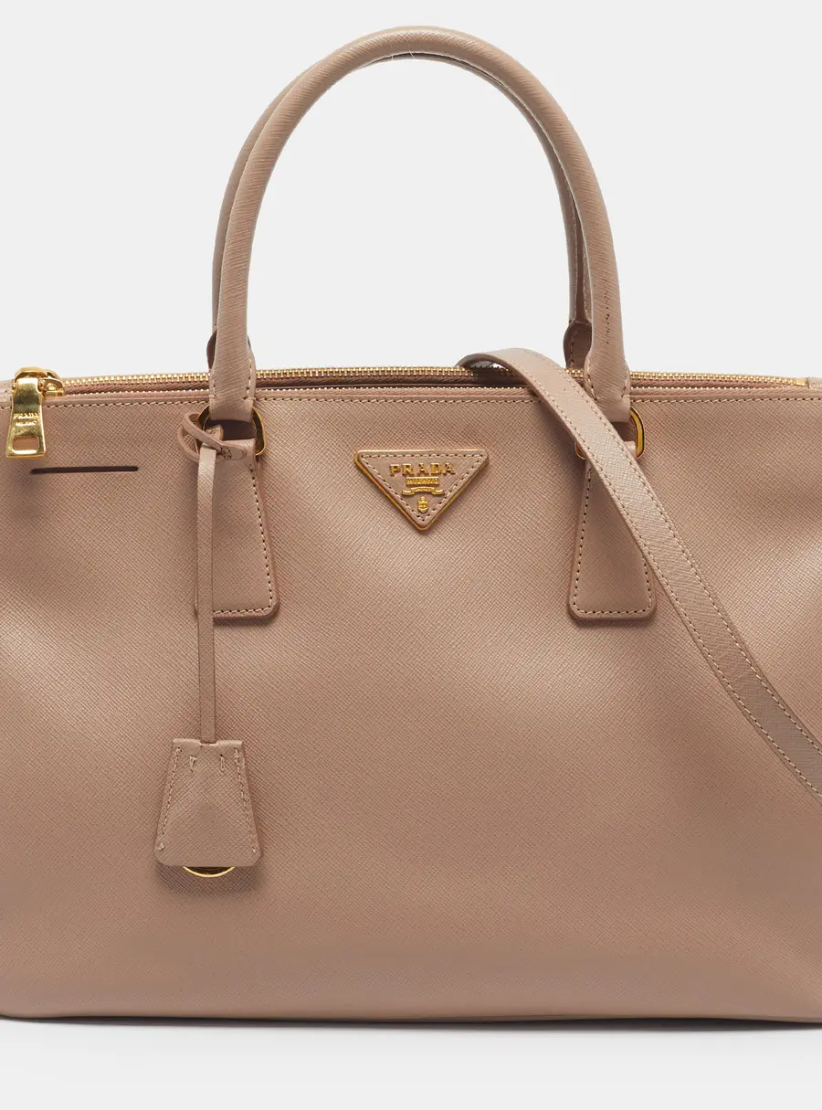Prada Double Zip Medium Beige Saffiano Lux Leather Tote