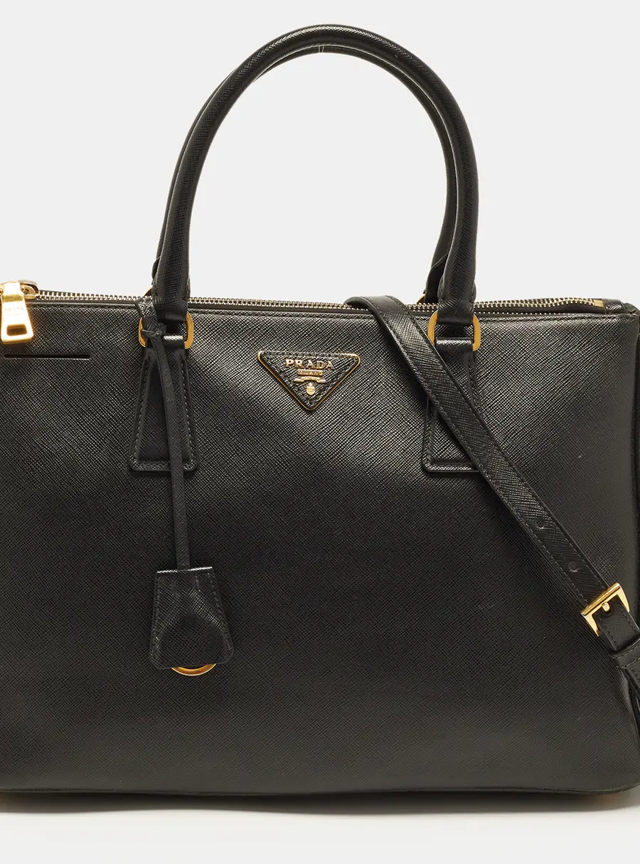 Prada Galleria Double Zip Medium Black Saffiano Lux Leather Tote