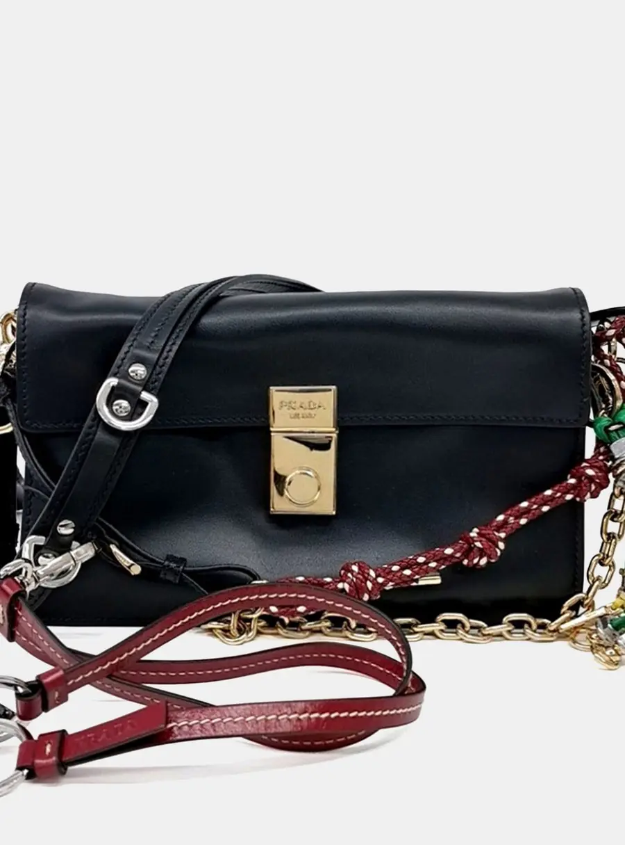 Prada Soft Hounds Small Black Leather Shoulder Bag