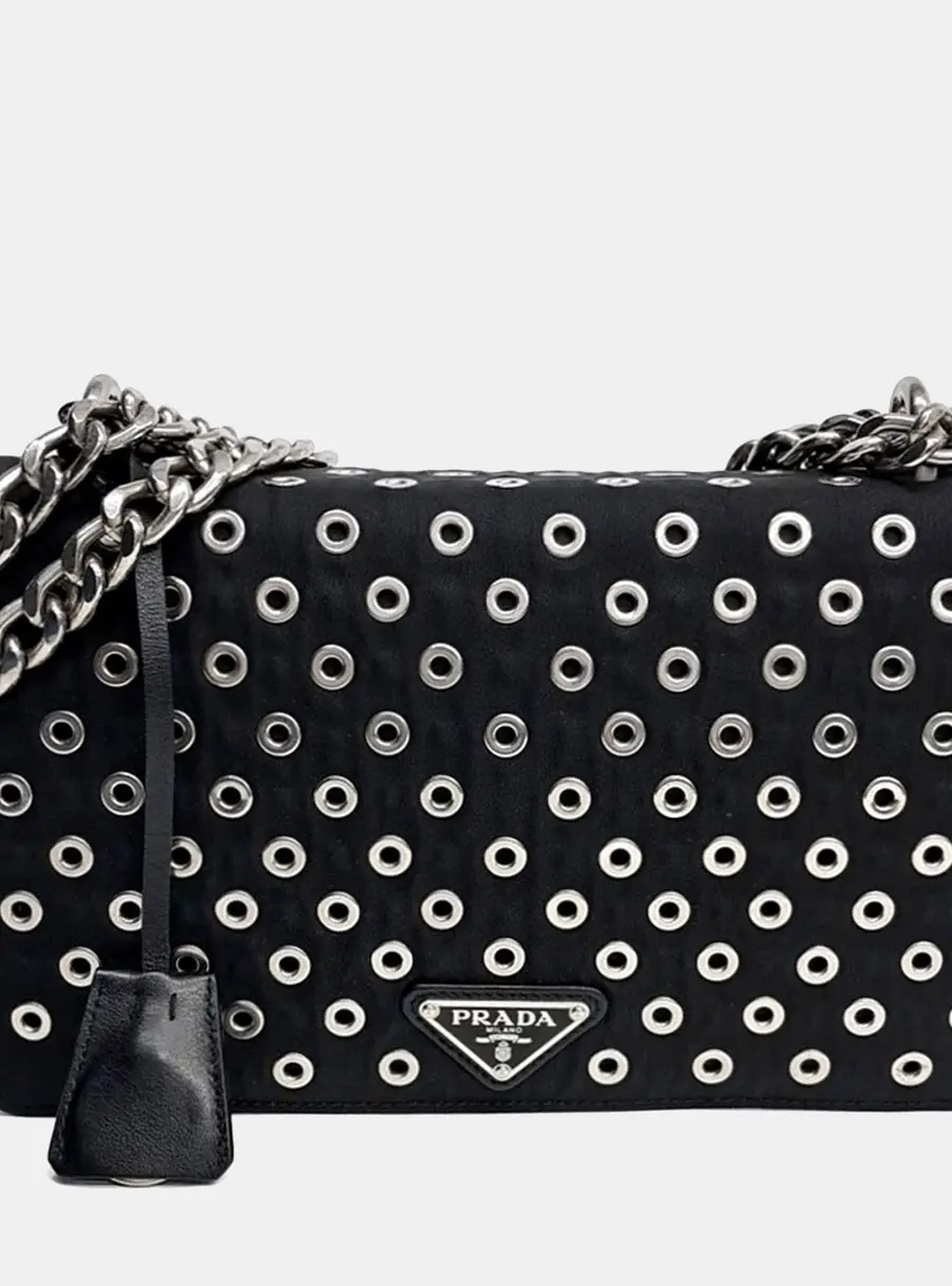 Prada Black Leather Tessuto Shoulder and Crossbody Bag (1BD009)