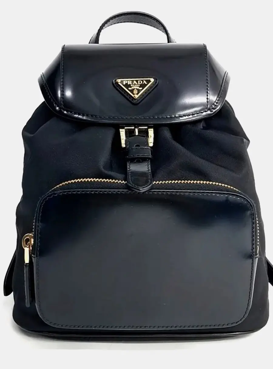 Prada Re-Nylon and Brushed Leather Small Black Nylon Leather Backpack Bag