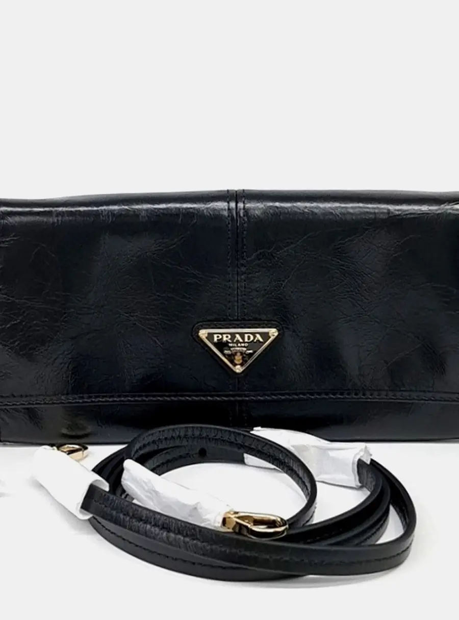 Prada Long Black Calfskin Leather Wallet Bag