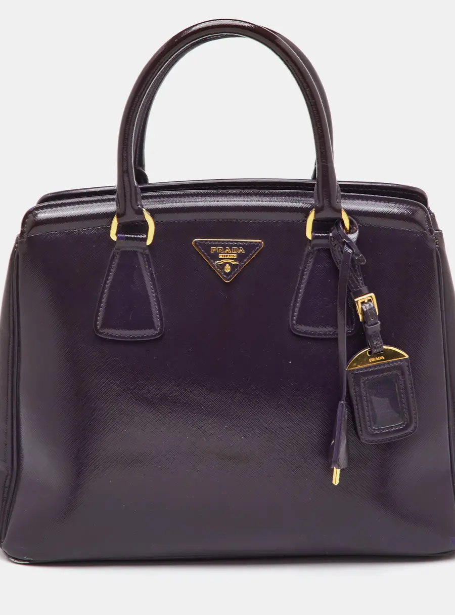Prada Parabole Dark Purple Saffiano Vernice Leather Satchel