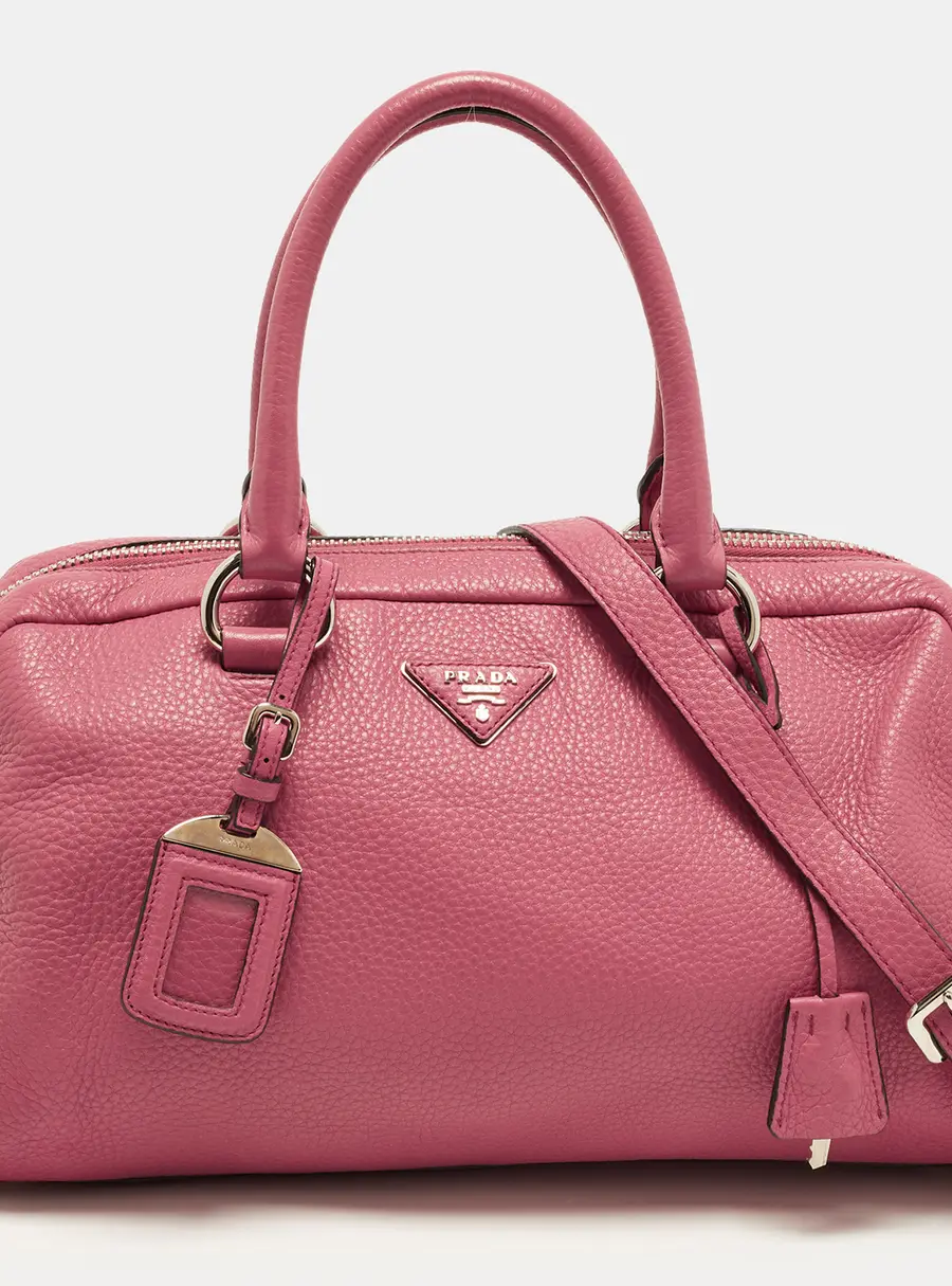 Prada Logo Pink Vitello Daino Bauletto Bag