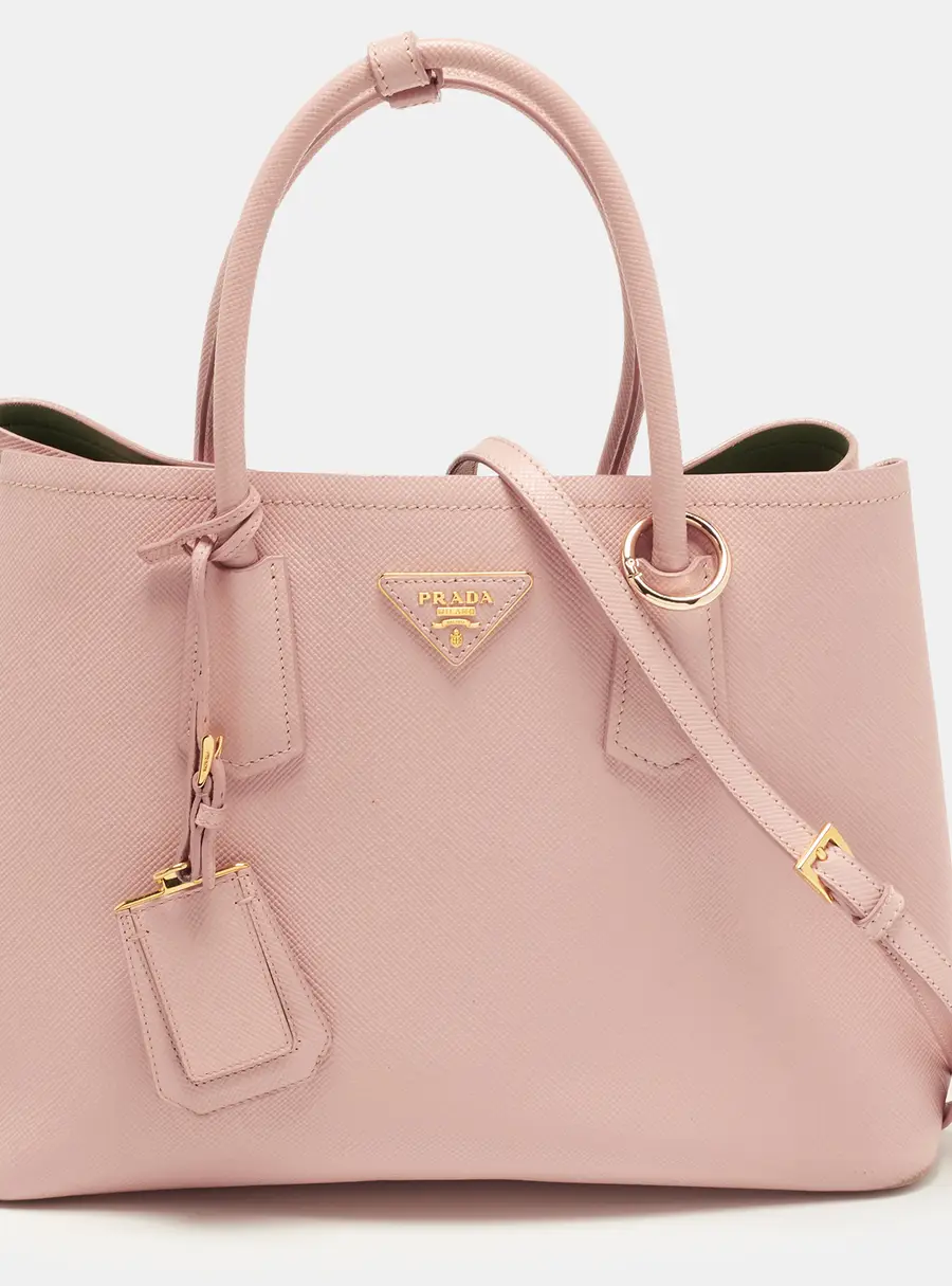 Prada Double Handle Medium Light Pink Saffiano Cuir Leather Tote
