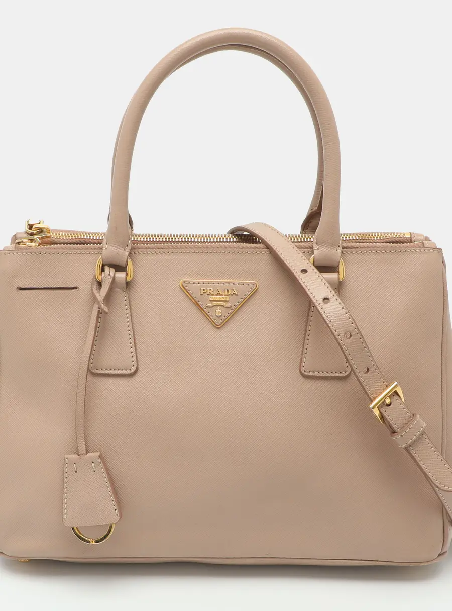 Prada Galleria Double Zip Medium Beige Saffiano Lux Leather Tote