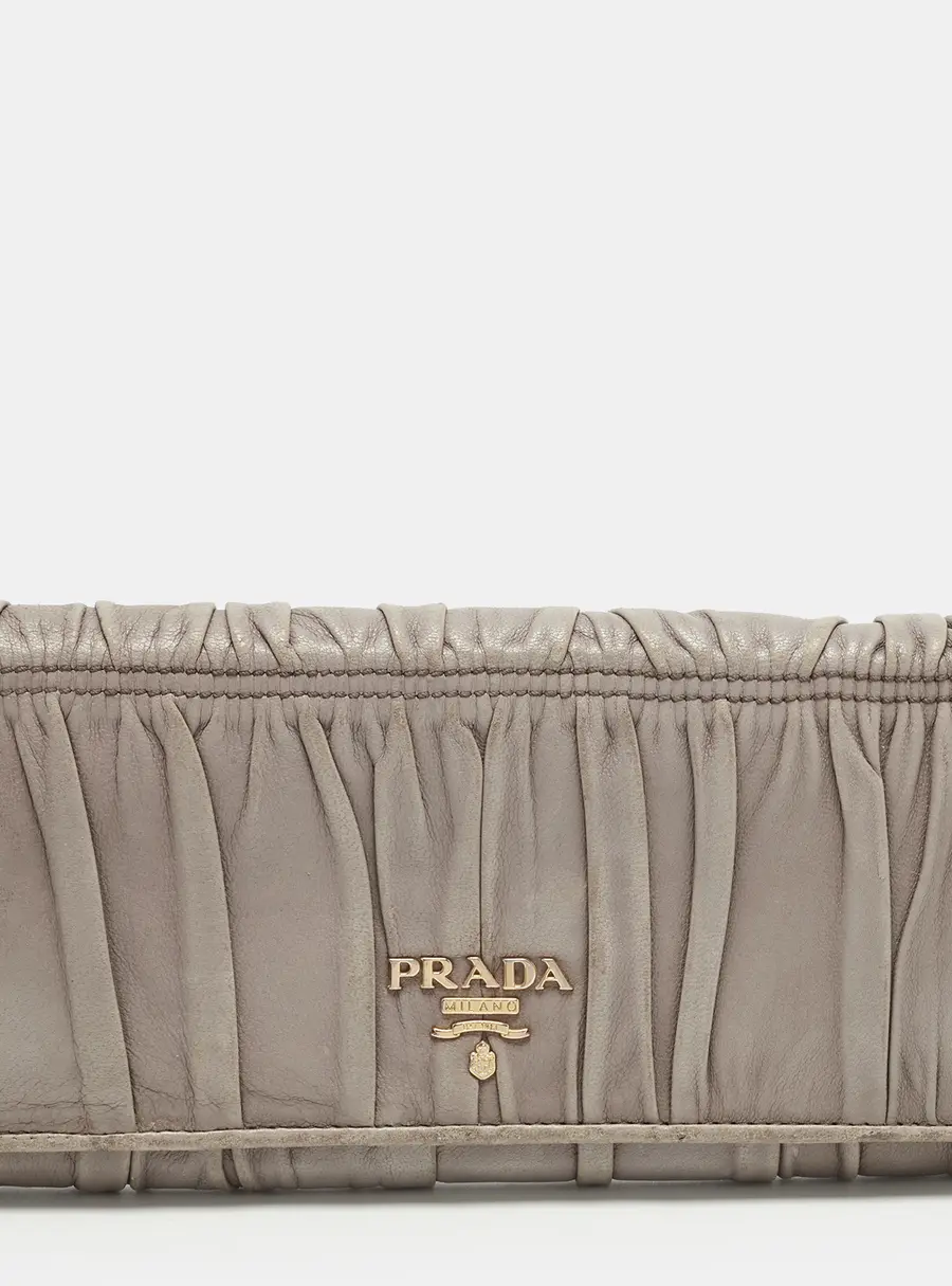 Prada Grey Pleated Leather Continental Wallet