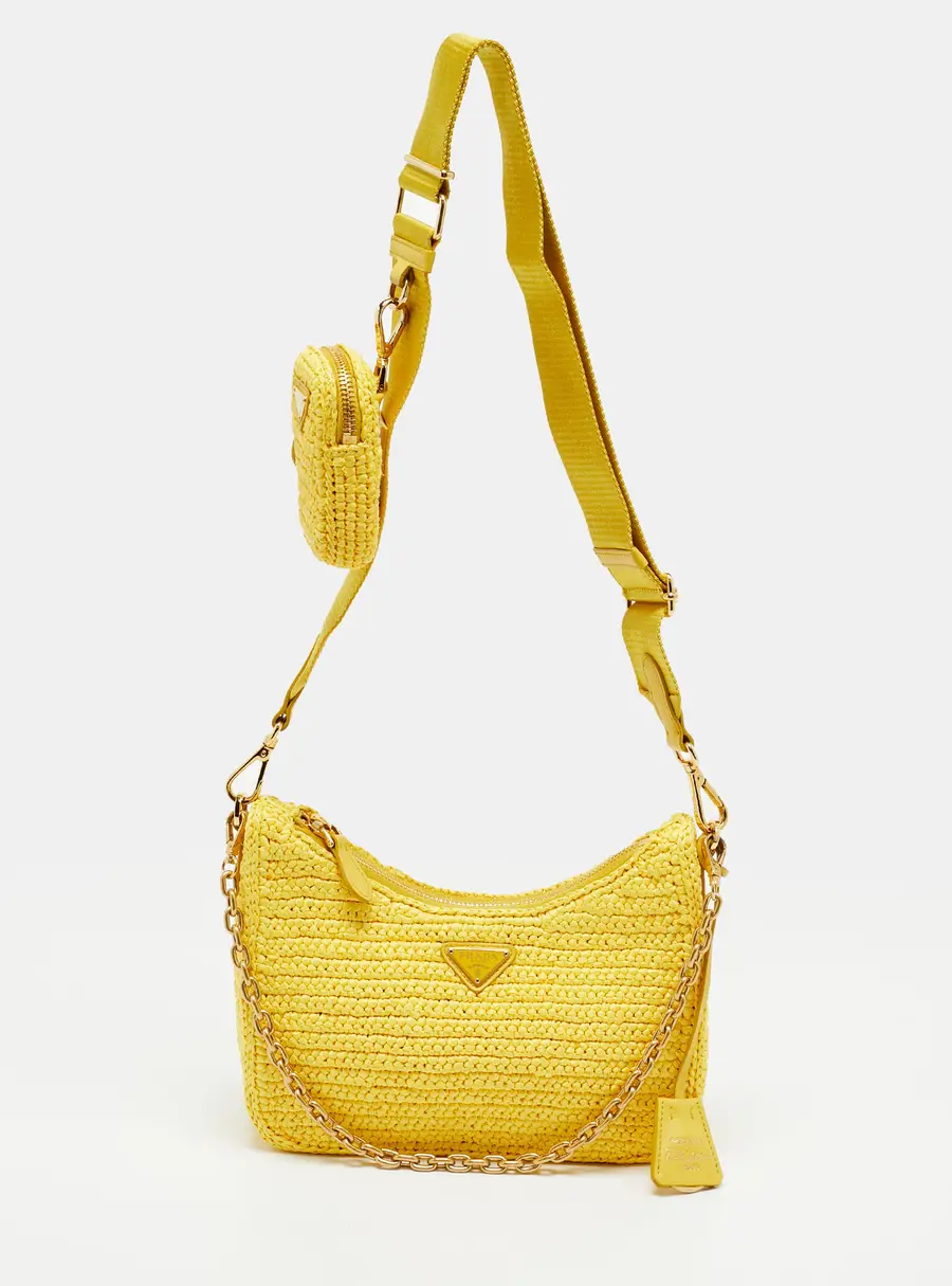 Prada Re-Edition 2005 Yellow Raffia Shoulder Bag