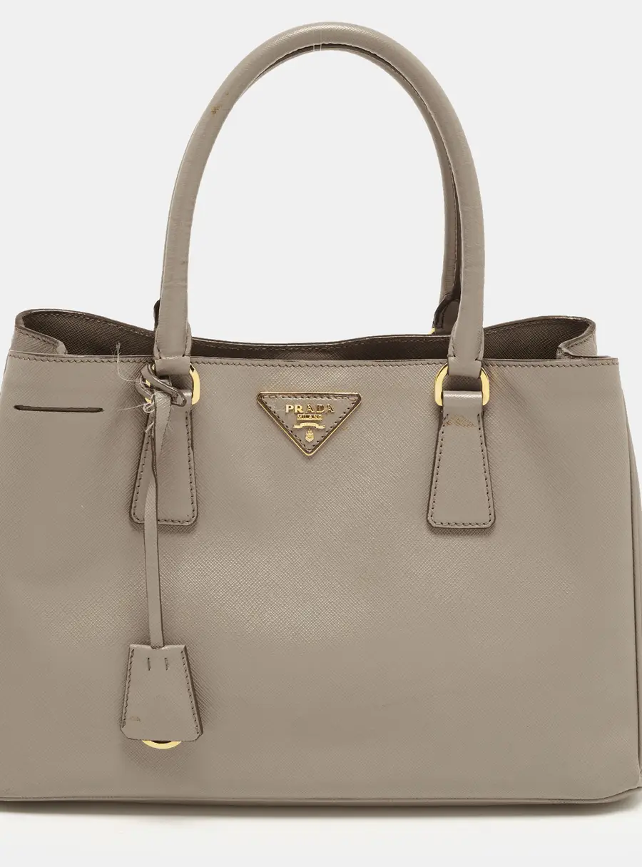Prada Galleria Middle Zip Grey Saffiano Lux Leather Tote