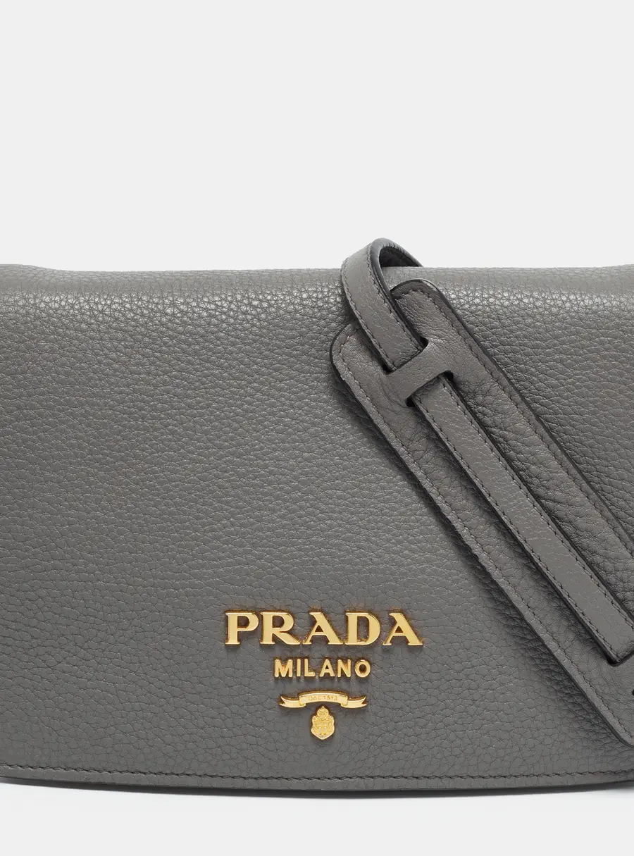 Prada Grey Leather Flap Crossbody Bag