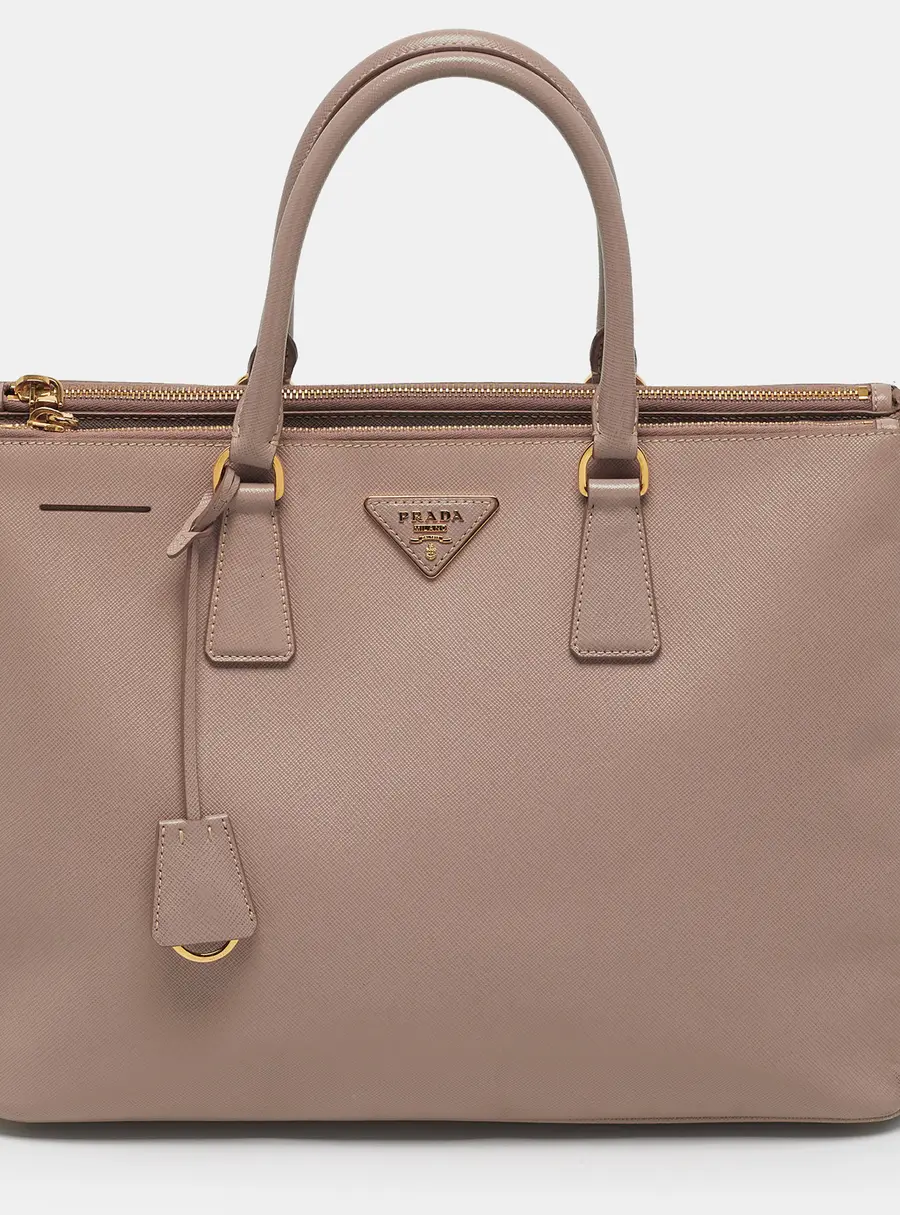 Prada Double Zip Large Nude Saffiano Leather Tote