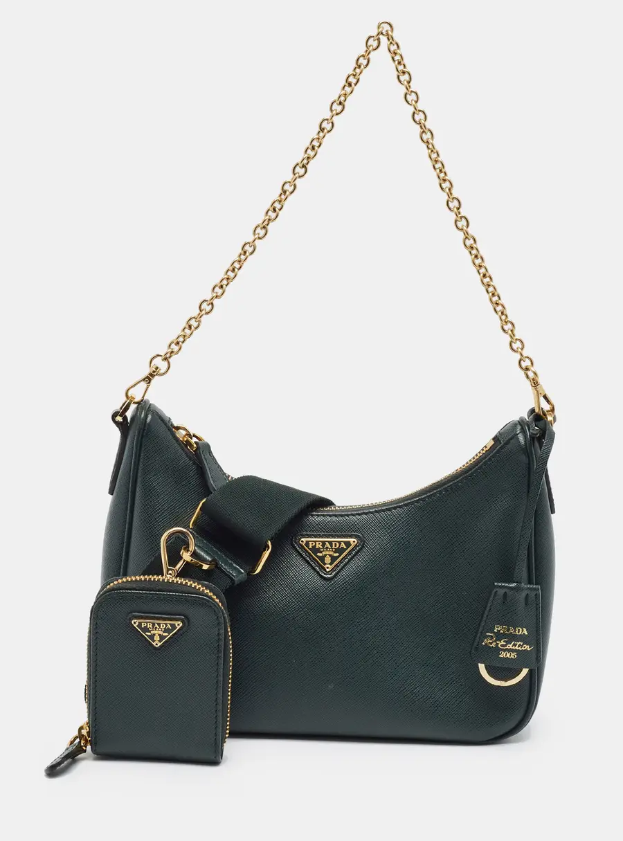 Prada Re-Edition 2005 Green Saffiano Leather Shoulder Bag