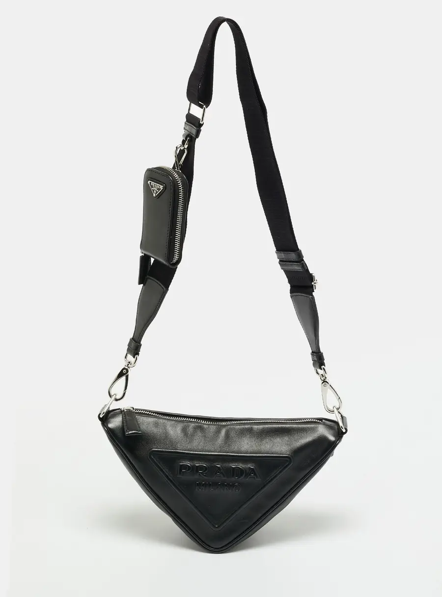 Prada Black Leather Triangle Shoulder Bag