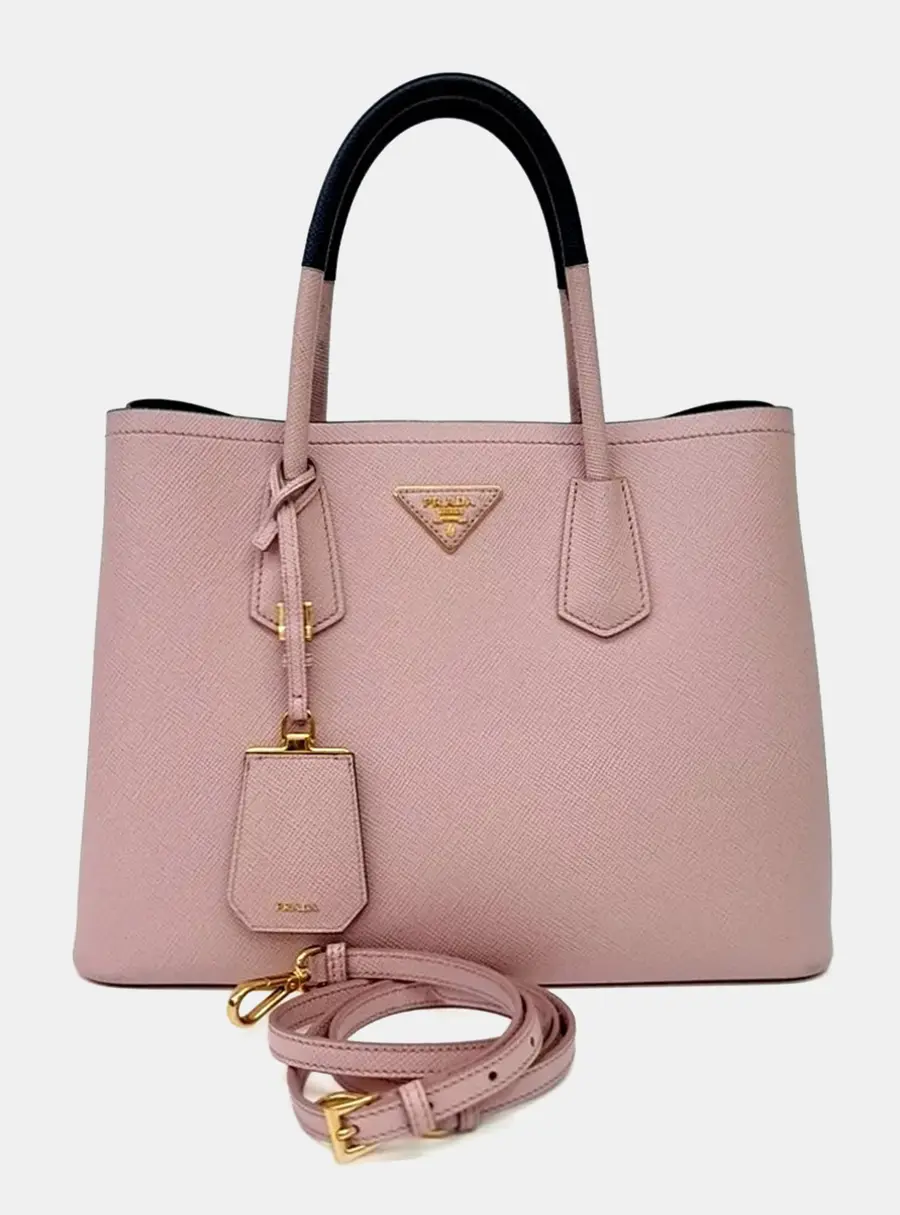 Prada Pink Saffiano Double Tote and Shoulder Bag (1BG775)