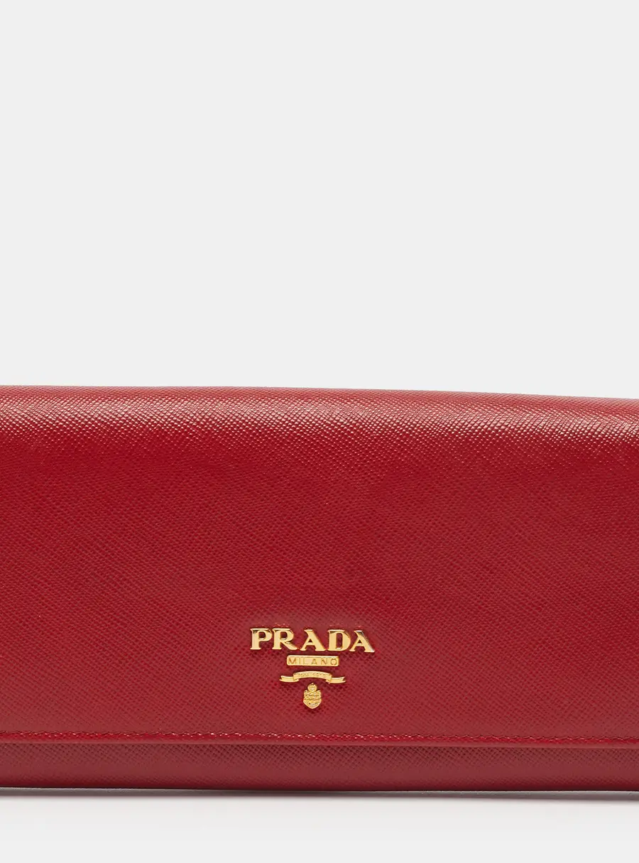 Prada Red Saffiano Leather Flap Continental Wallet