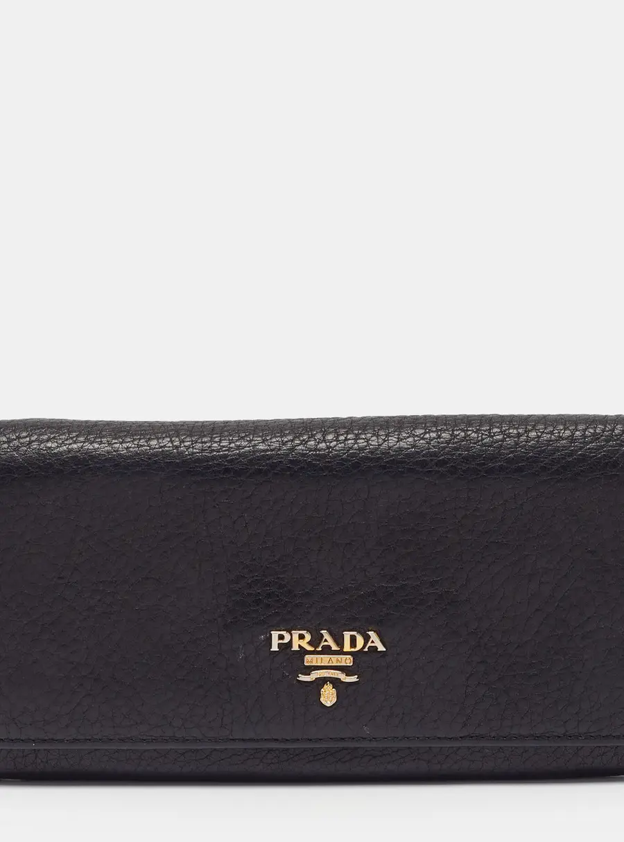 Prada Black Leather Flap Continental Wallet