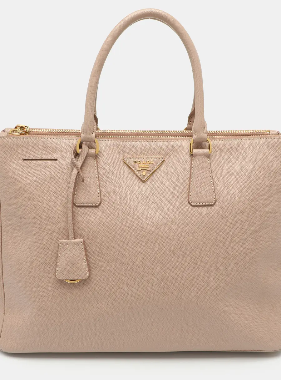 Prada Galleria Double Zip Large Blush Saffiano Leather Tote
