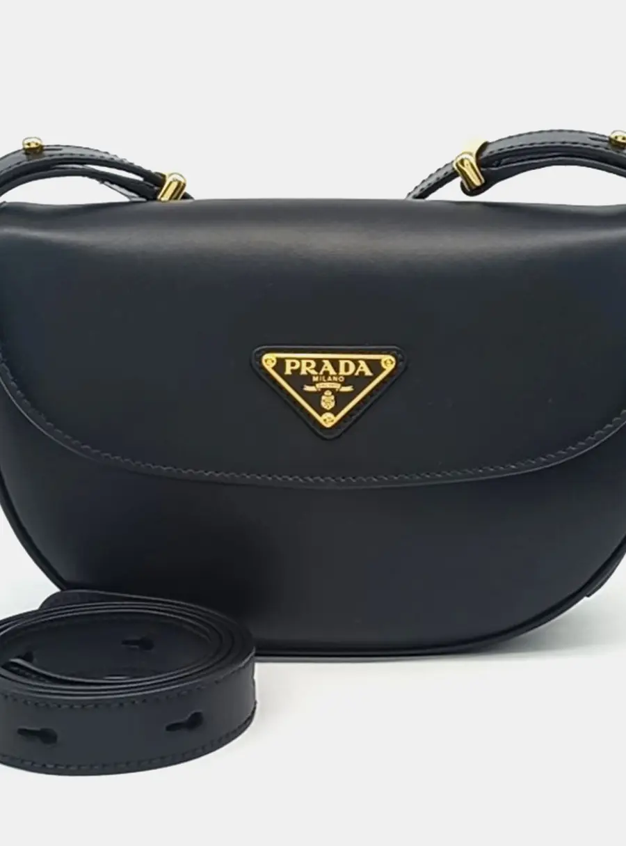 Prada Black Leather Arche Flap Shoulder Bag (1BD365)