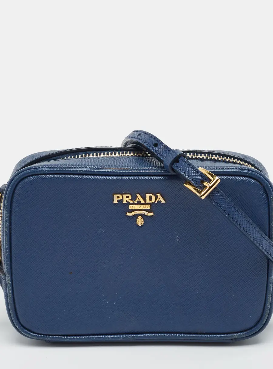 Prada Logo Navy Blue Saffiano Lux Leather Crossbody Bag
