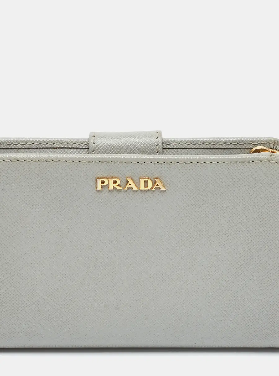 Prada Grey Saffiano Leather Flap French Wallet