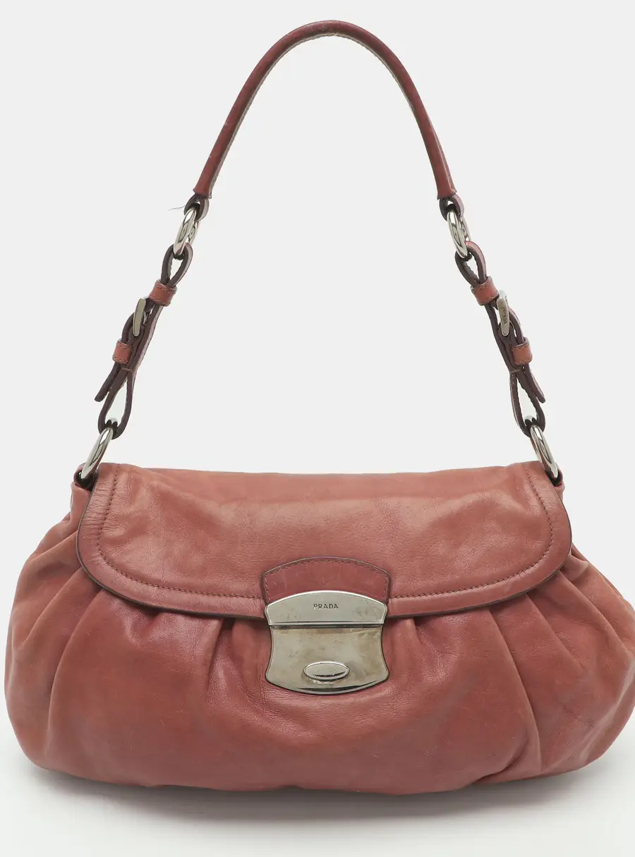 Prada Light Burgundy Leather Pleated Shoulder Bag