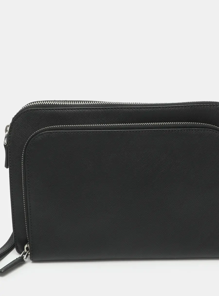 Prada Black Saffiano Leather Wristlet Clutch