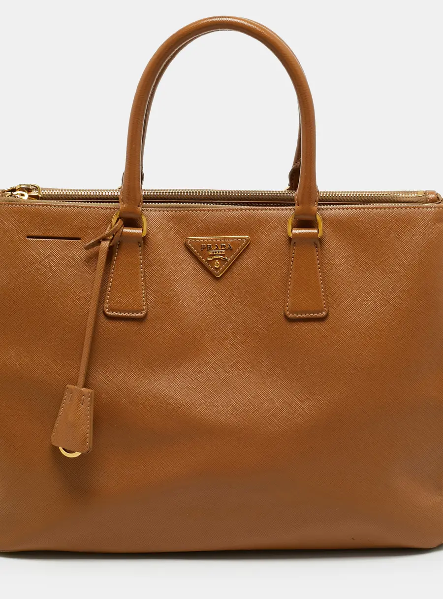 Prada Double Zip Large Tan Saffiano Lux Leather Tote