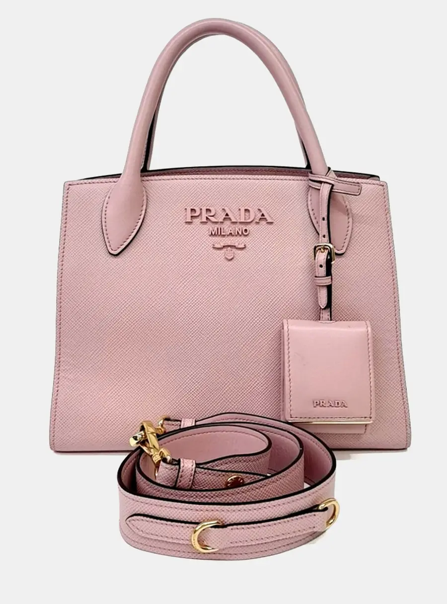 Prada Pink Saffiano Monochrome Tote and Shoulder Bag