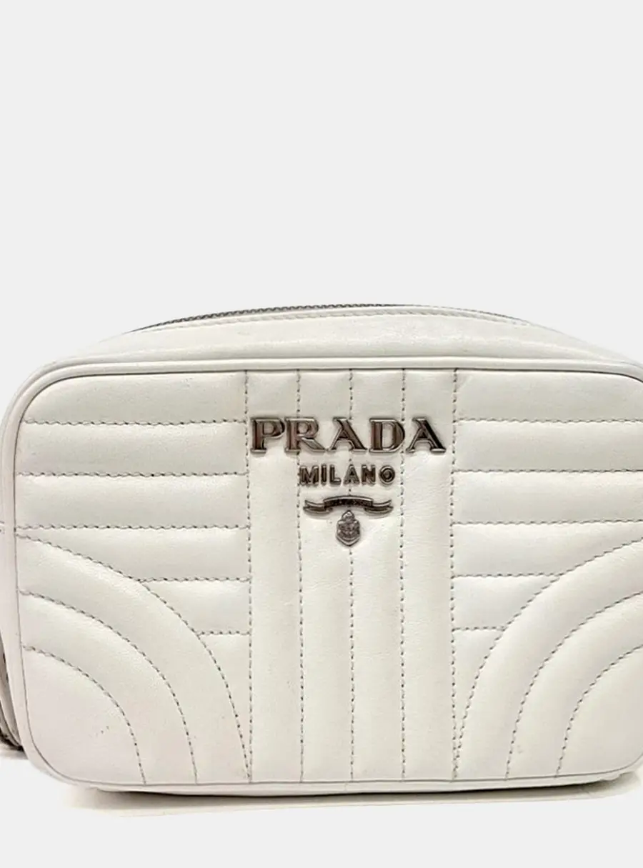 Prada Cream Leather Diagram Crossbody Bag