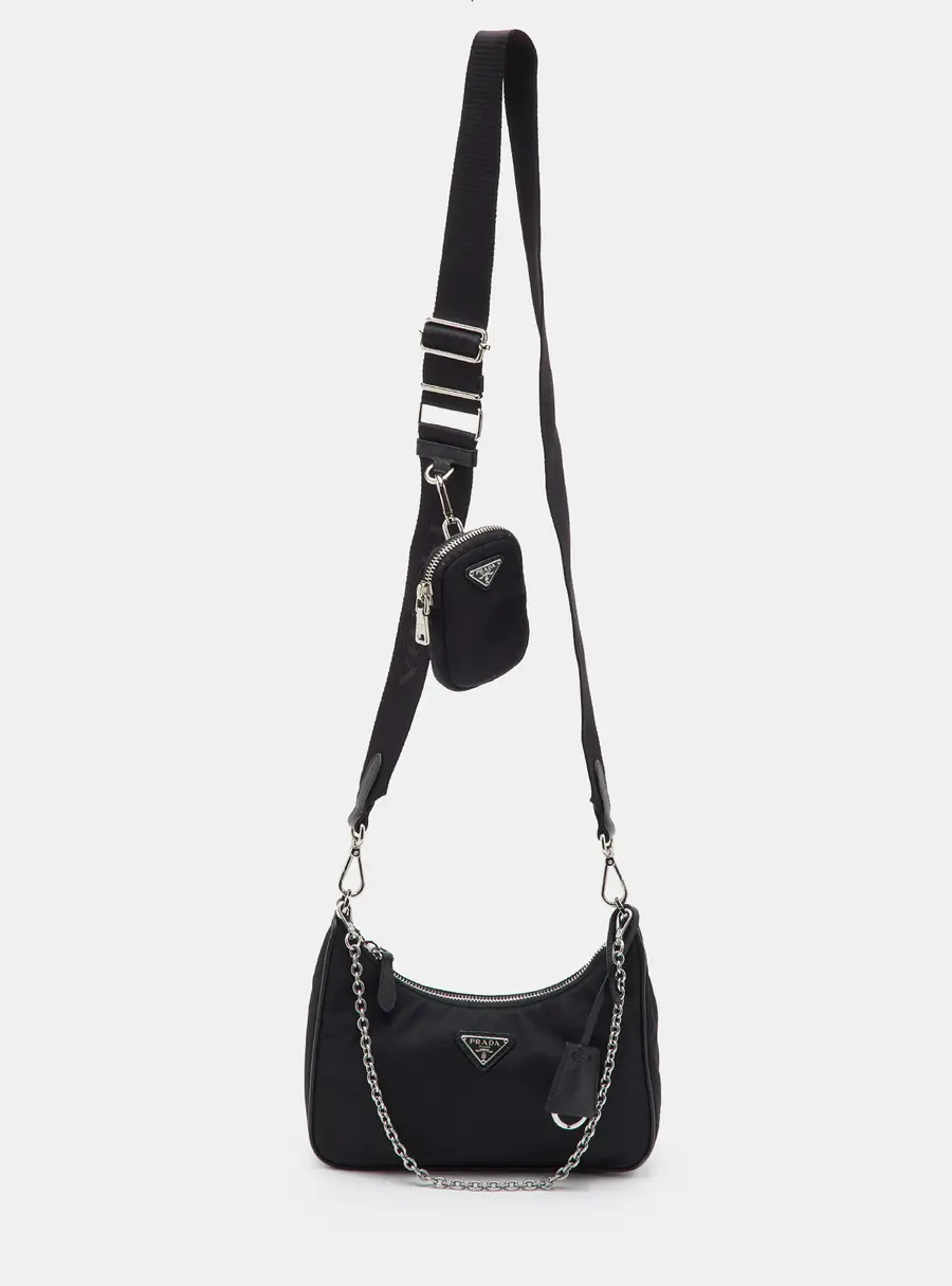 Prada Re-Edition 2005 Black Nylon and Saffiano Leather Shoulder Bag