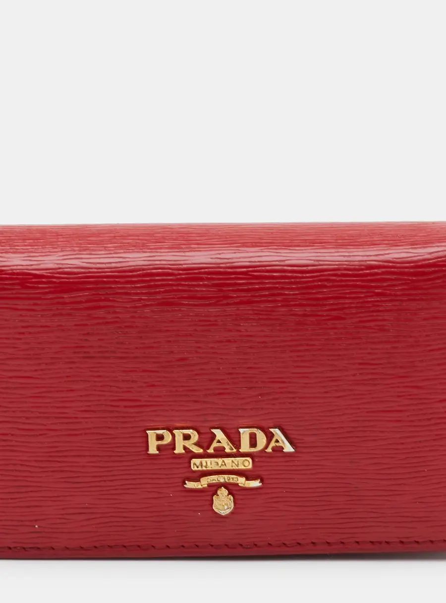 Prada Logo Red Leather Flap Card Holder