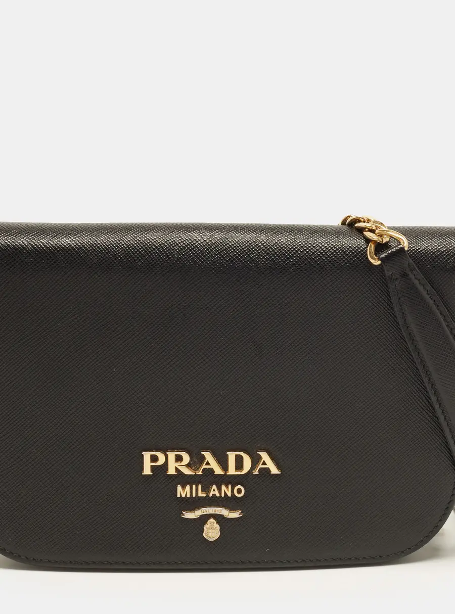 Prada Black Saffiano Lux Leather Flap Crossbody Bag