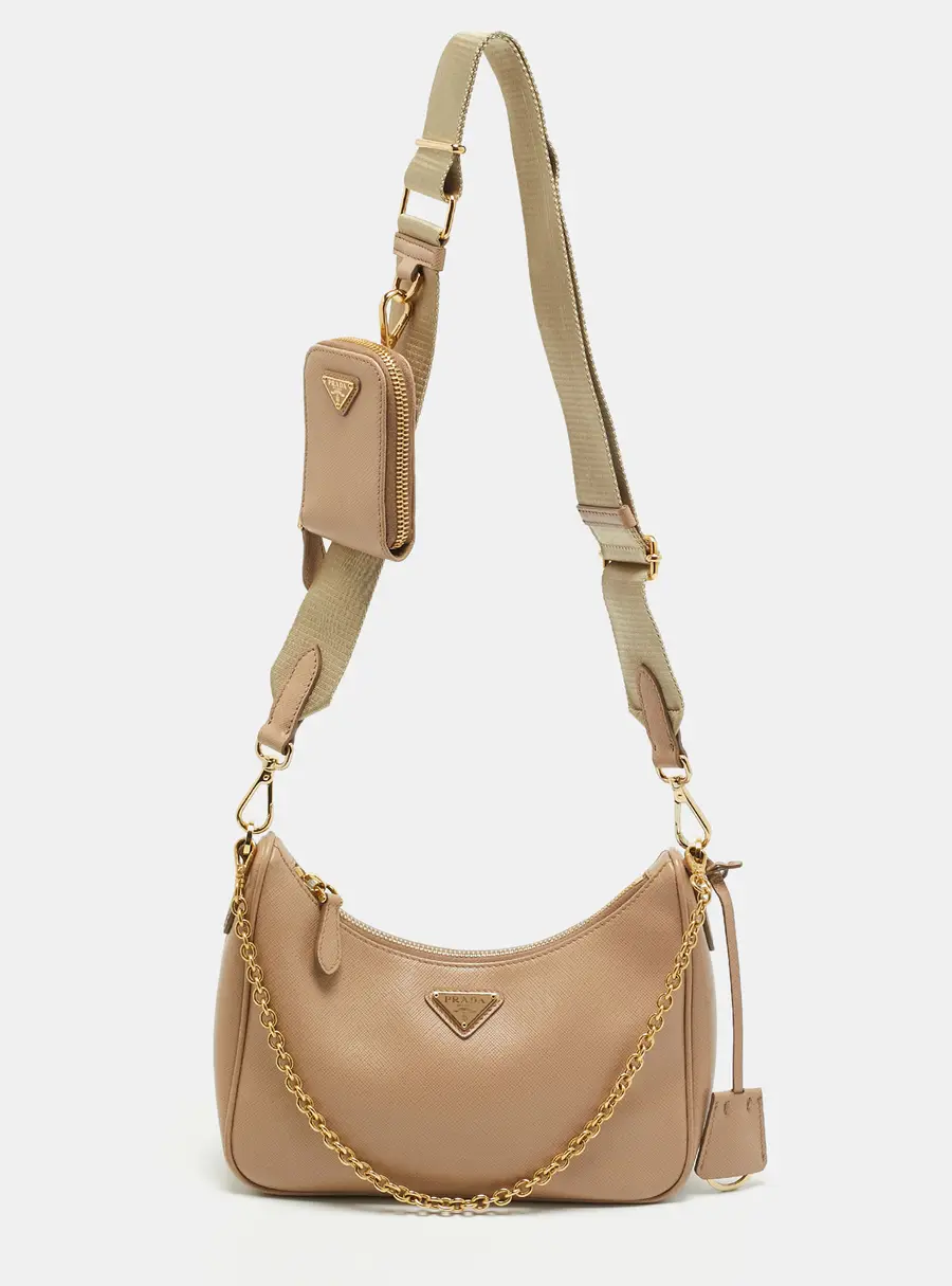 Prada Re-Edition 2005 Beige Saffiano Leather Shoulder Bag