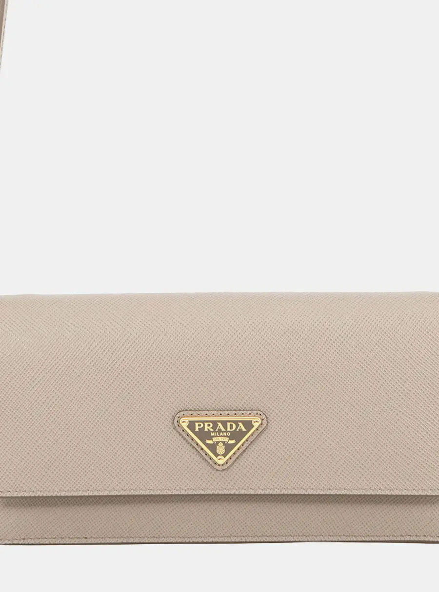 Prada Saffiano Medium Clay Gray Saffiano Leather Wallet on Chain Bag