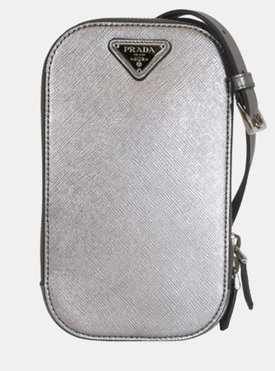 Prada Smartphone Case OS Gray Saffiano Leather Crossbody Bag