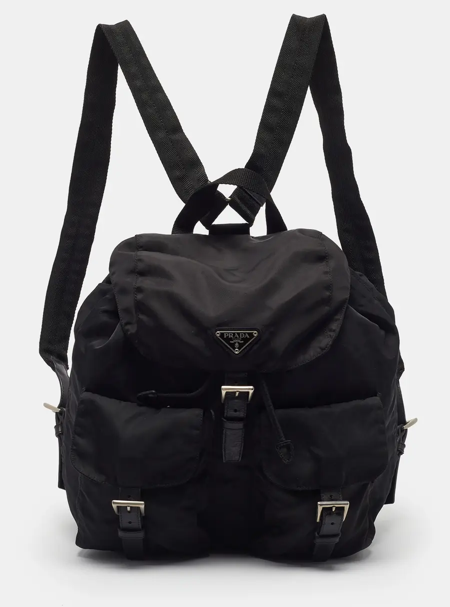 Prada Double Pocket Black Nylon Backpack
