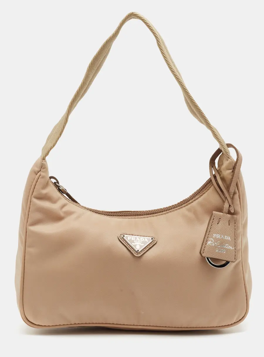 Prada Re-Edition 2000 Beige Nylon Shoulder Bag
