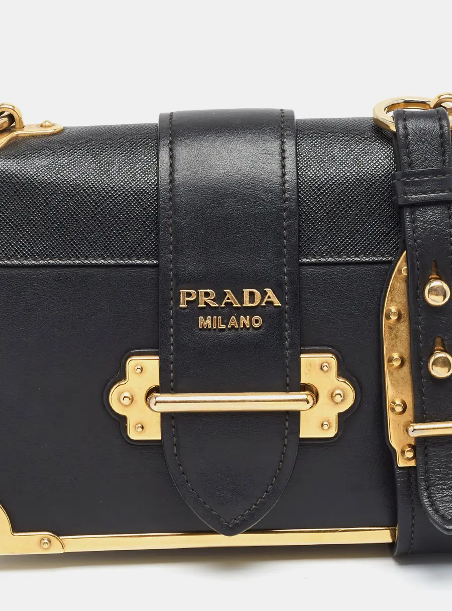 Prada Cahier Black City Calf and Saffiano Leather Shoulder Bag