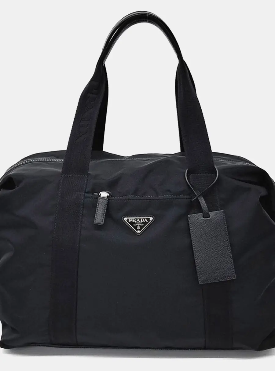 Prada Re-Nylon Tessuto Travel Black Nylon Leather Duffle Bag