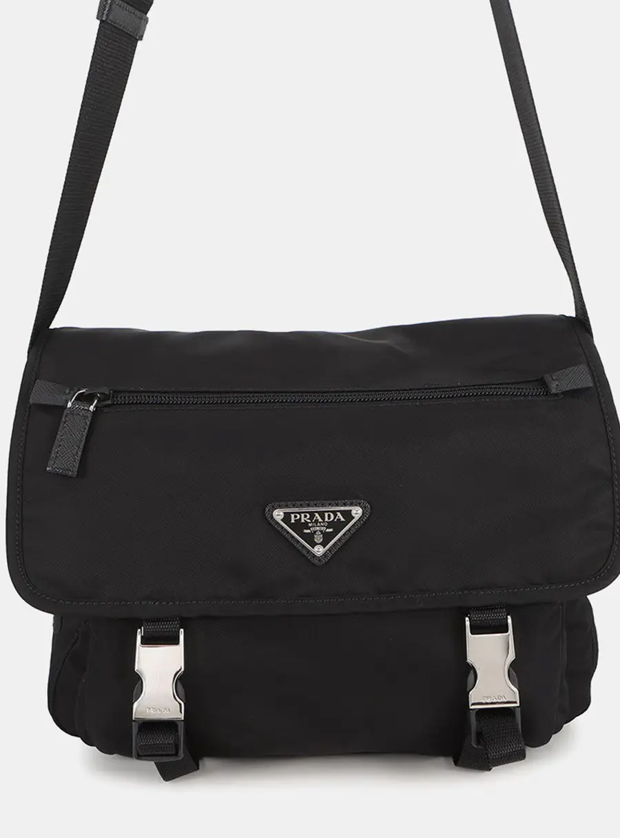 Prada Messenger Small Black Nylon Leather Crossbody Bag