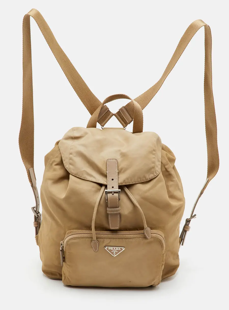 Prada Tessuto Medium Beige Nylon Drawstring Backpack