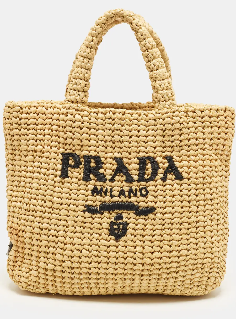 Prada Small Natural Crochet Raffia Tote