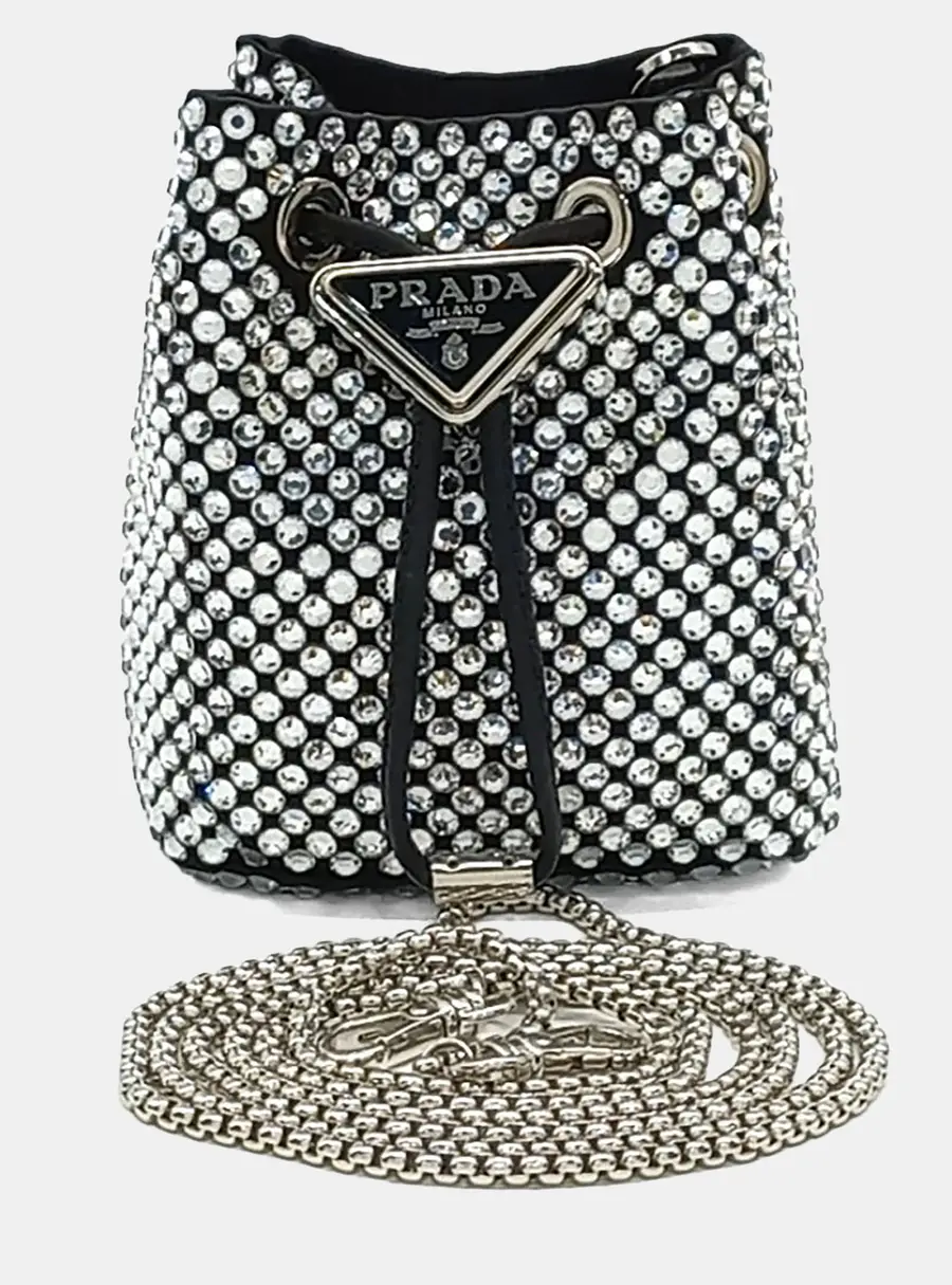 Prada Crystal Mini Bucket Crossbody Bag (1NR016)