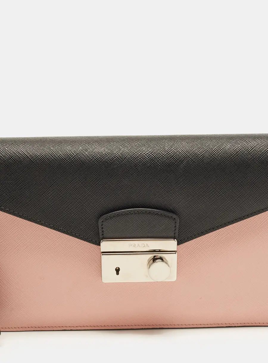 Prada Sound Pink/Black Saffiano Leather Flap Clutch