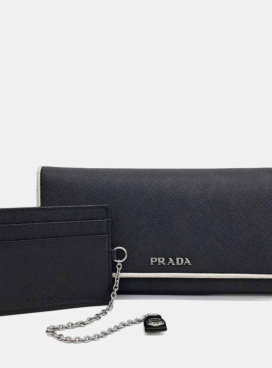Prada Black Leather Saffiano Long Wallet