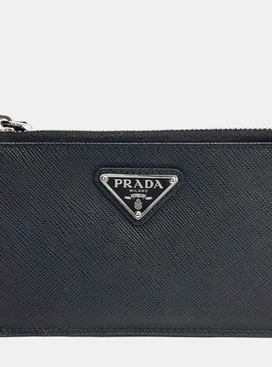 Prada Black Leather Saffiano card wallet