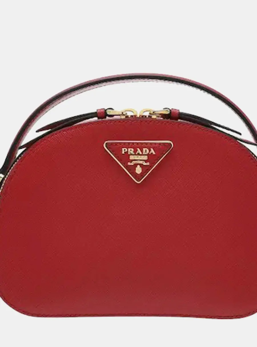 Prada Odette Small Black Saffiano Lux Leather Top Handle Bag