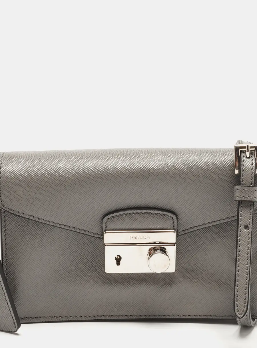 Prada Sound Grey Saffiano Lux Leather Crossbody Bag