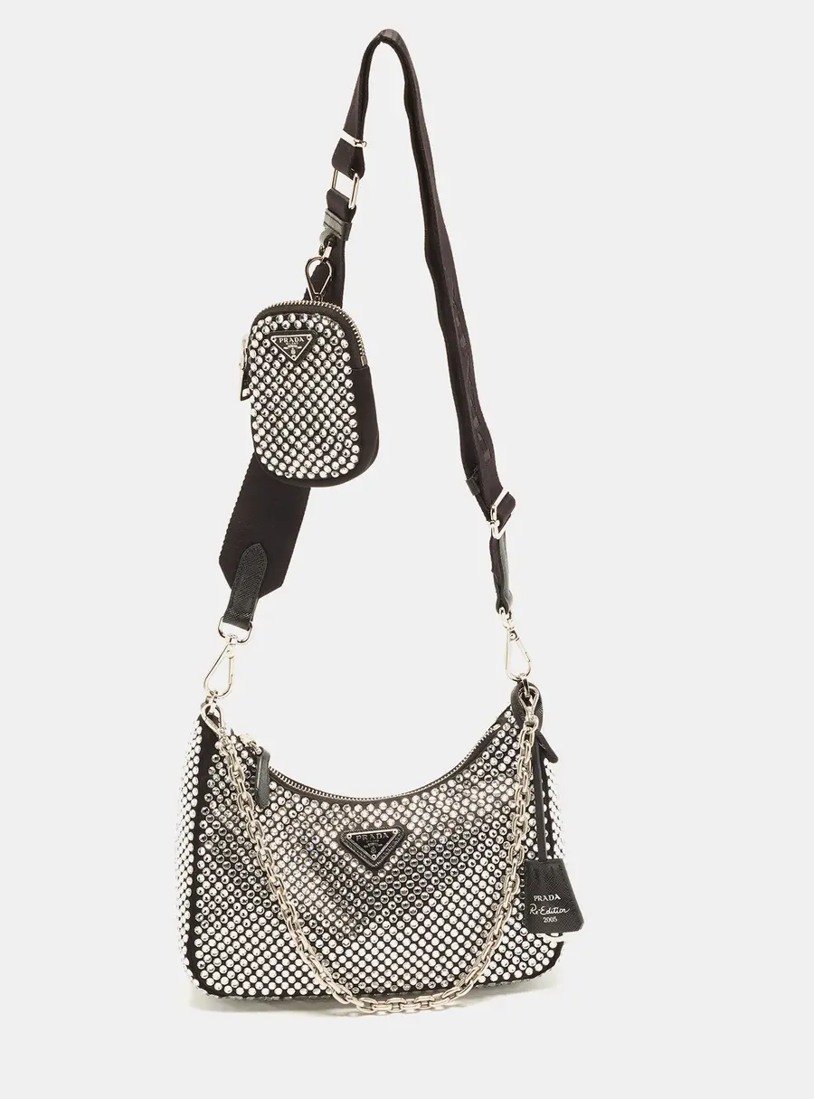 Prada Re-Edition 2005 Crystal Studded Satin Shoulder Bag