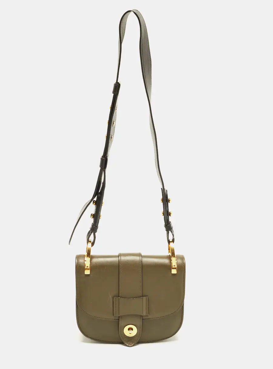 Prada Pionniere Olive Green Leather Saddle Bag